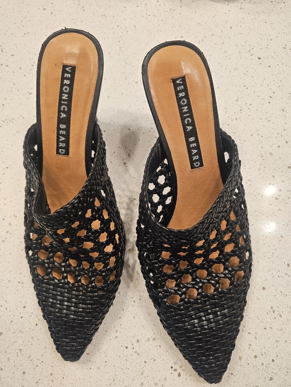 Veronica Beard Black Woven Pointed-Toe Slip-On Mules